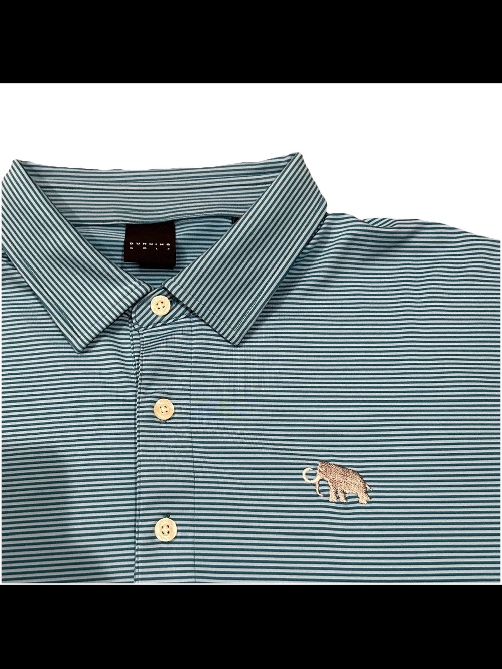 Dunning Golf Polo Mens Large Blue Stripe Performance Lightweight Mammoth Logo